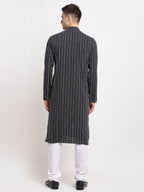 Jompers Men's Black Cotton Striped Kurta Only | Grocsy