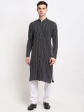 Jompers Men's Black Cotton Striped Kurta Payjama Sets | Grocsy
