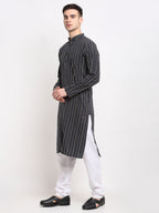 Jompers Men's Black Cotton Striped Kurta Payjama Sets | Grocsy