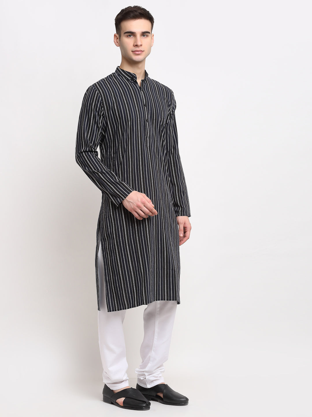 Jompers Men's Black Cotton Striped Kurta Only | Grocsy