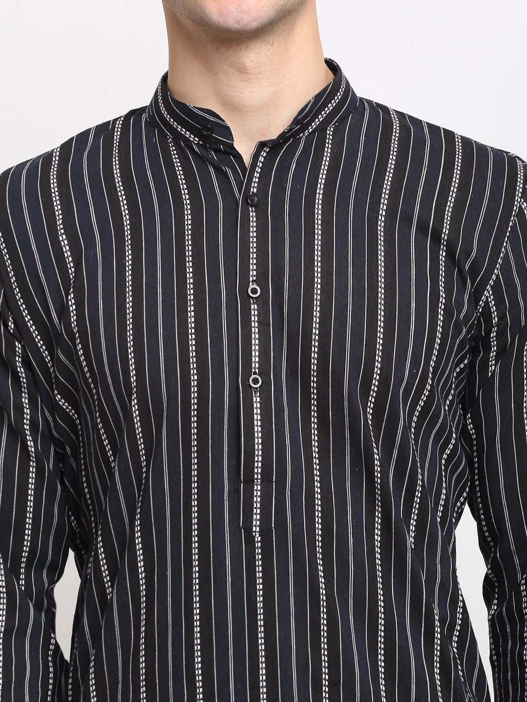 Jompers Men's Black Cotton Striped Kurta Payjama Sets | Grocsy