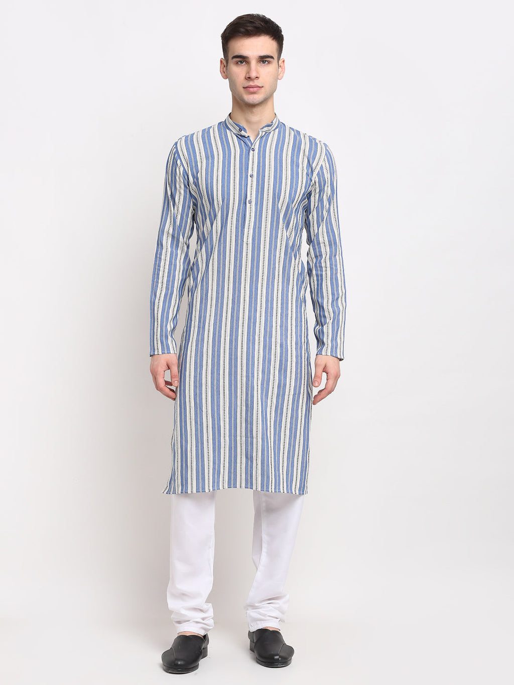 Jompers Men's Blue Cotton Striped Kurta Only | Grocsy