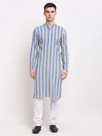 Jompers Men's Blue Cotton Striped Kurta Only | Grocsy