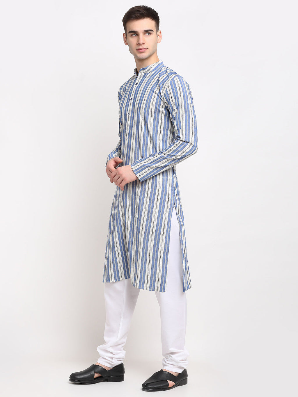 Jompers Men's Blue Cotton Striped Kurta Only | Grocsy