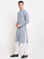 Jompers Men's Blue Cotton Striped Kurta Only | Grocsy