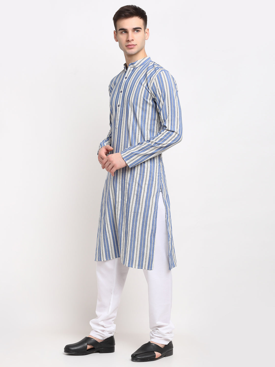 Jompers Men's Blue Cotton Striped Kurta Only | Grocsy