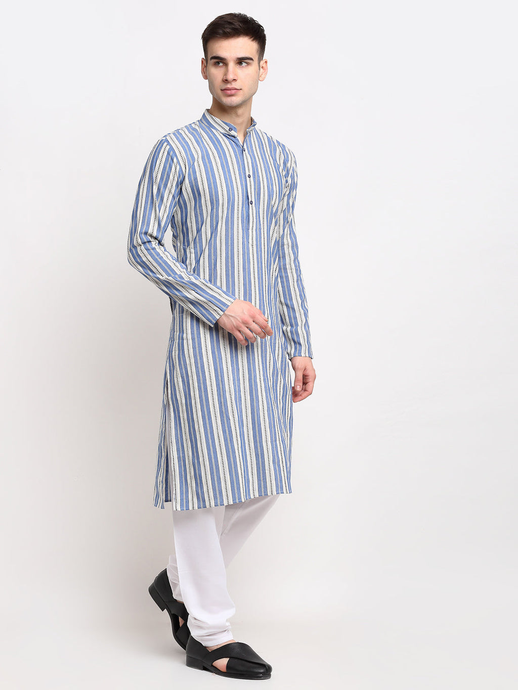 Jompers Men's Blue Cotton Striped Kurta Only | Grocsy