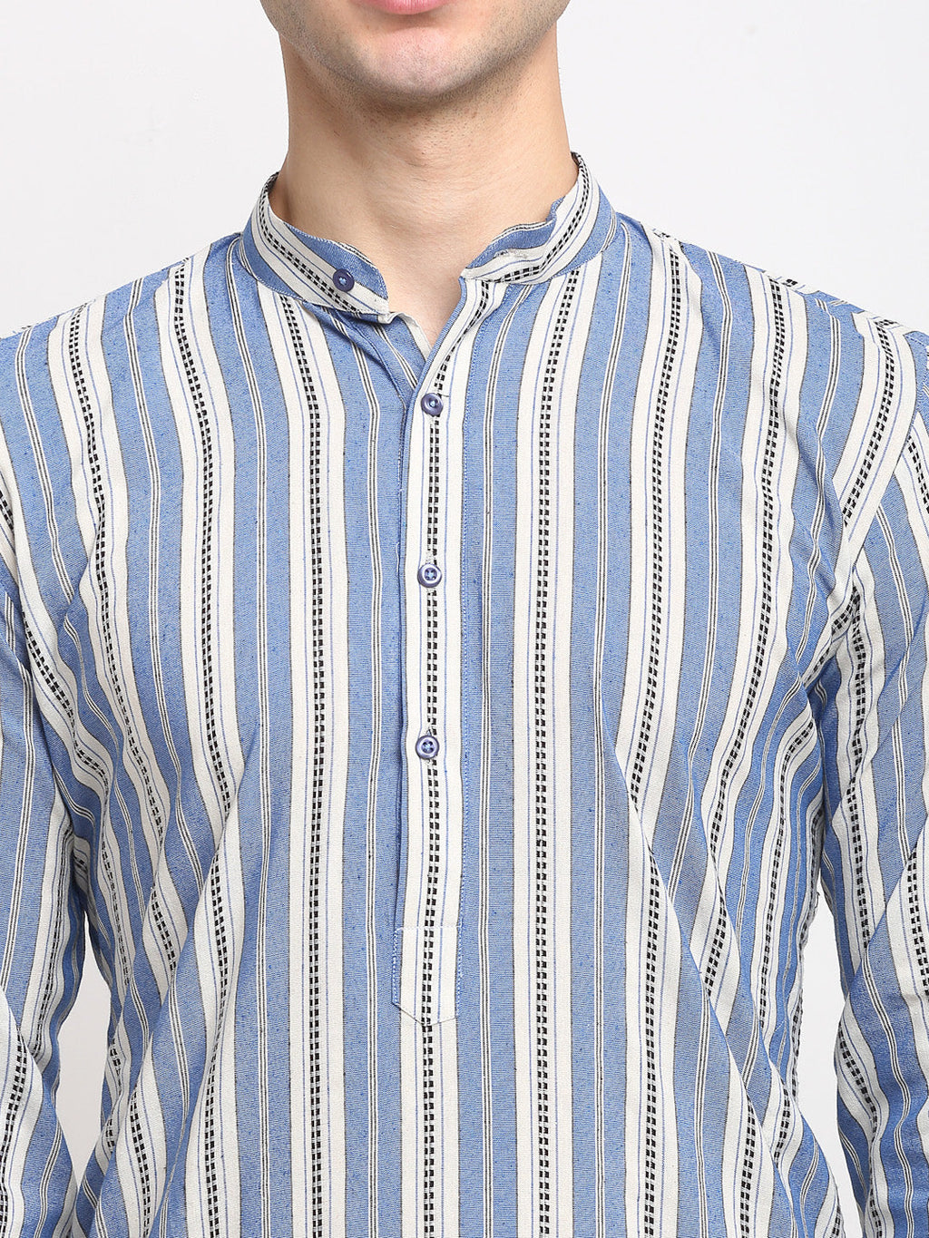 Jompers Men's Blue Cotton Striped Kurta Only | Grocsy