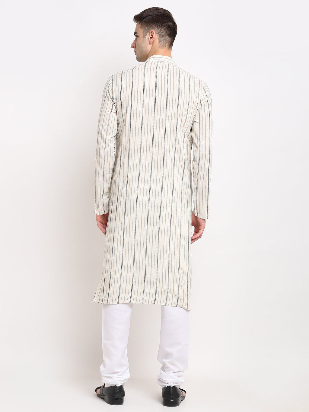 Jompers Men's Cream Cotton Striped Kurta Only | Grocsy