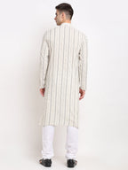 Jompers Men's Cream Cotton Striped Kurta Only | Grocsy