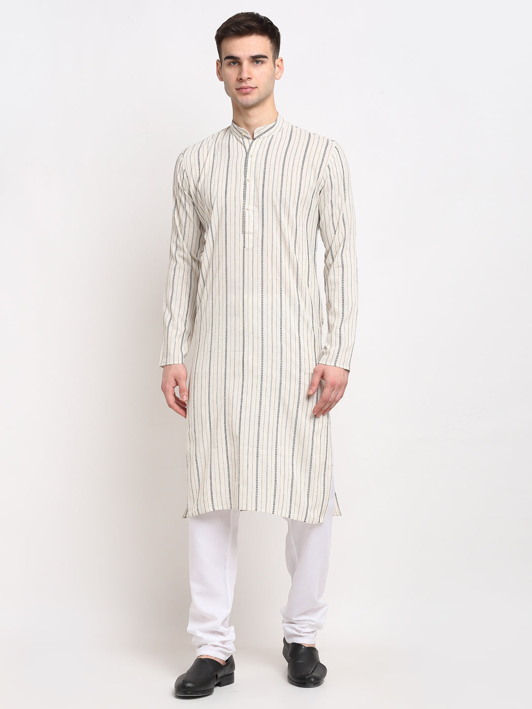 Jompers Men's Cream Cotton Striped Kurta Only | Grocsy