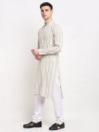 Jompers Men's Cream Cotton Striped Kurta Only | Grocsy