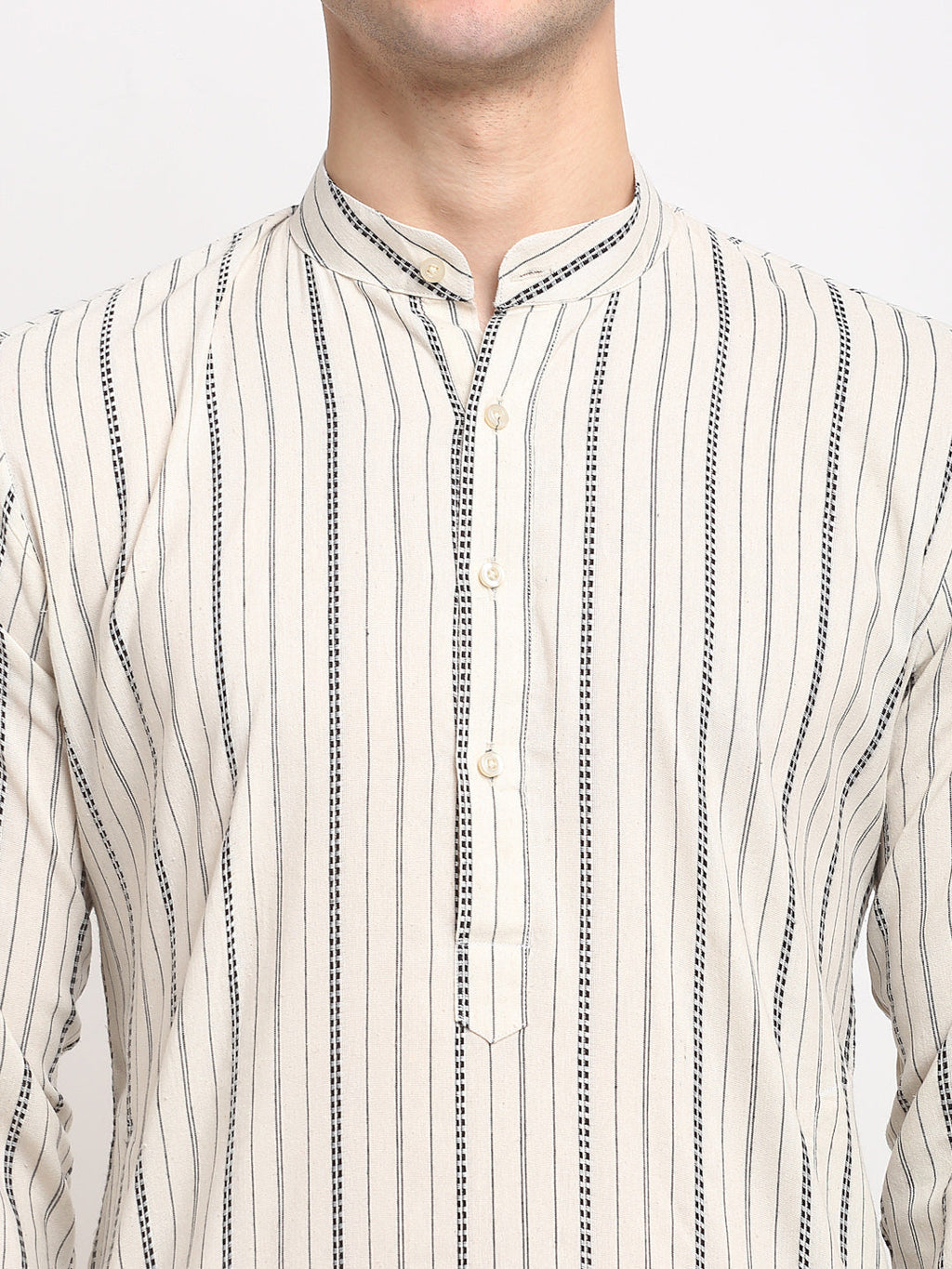 Jompers Men's Cream Cotton Striped Kurta Only | Grocsy