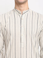 Jompers Men's Cream Cotton Striped Kurta Only | Grocsy