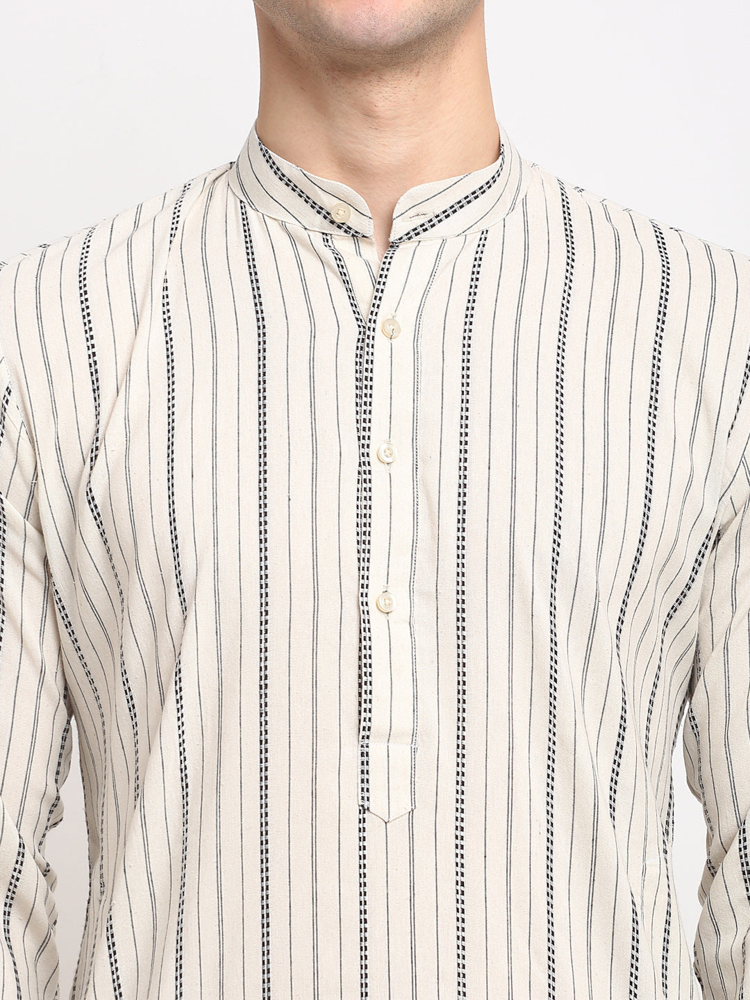 Jompers Men's Cream Cotton Striped Kurta Only | Grocsy