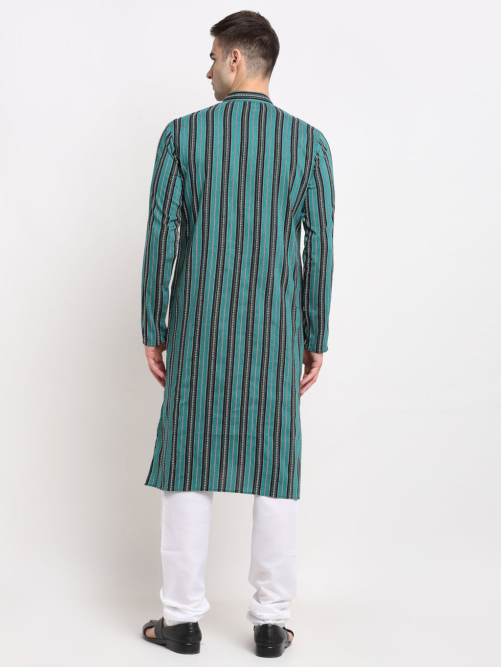 Jompers Men's Green Cotton Striped Kurta Payjama Sets | Grocsy