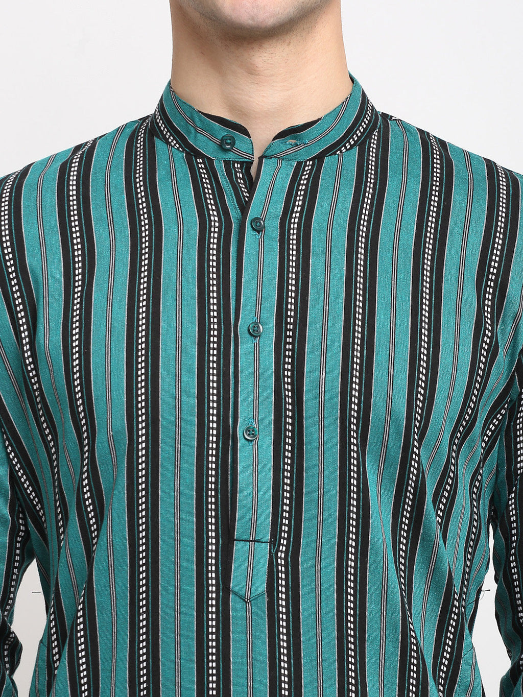 Jompers Men's Green Cotton Striped Kurta Payjama Sets | Grocsy