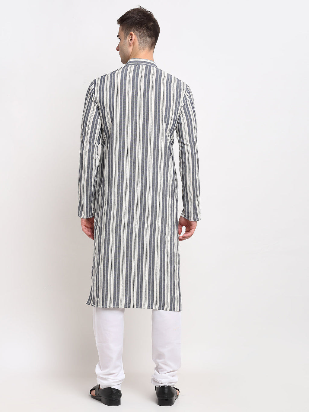 Jompers Men's Grey Cotton Striped Kurta Only | Grocsy