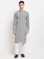 Jompers Men's Grey Cotton Striped Kurta Only | Grocsy