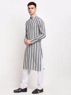 Jompers Men's Grey Cotton Striped Kurta Only | Grocsy