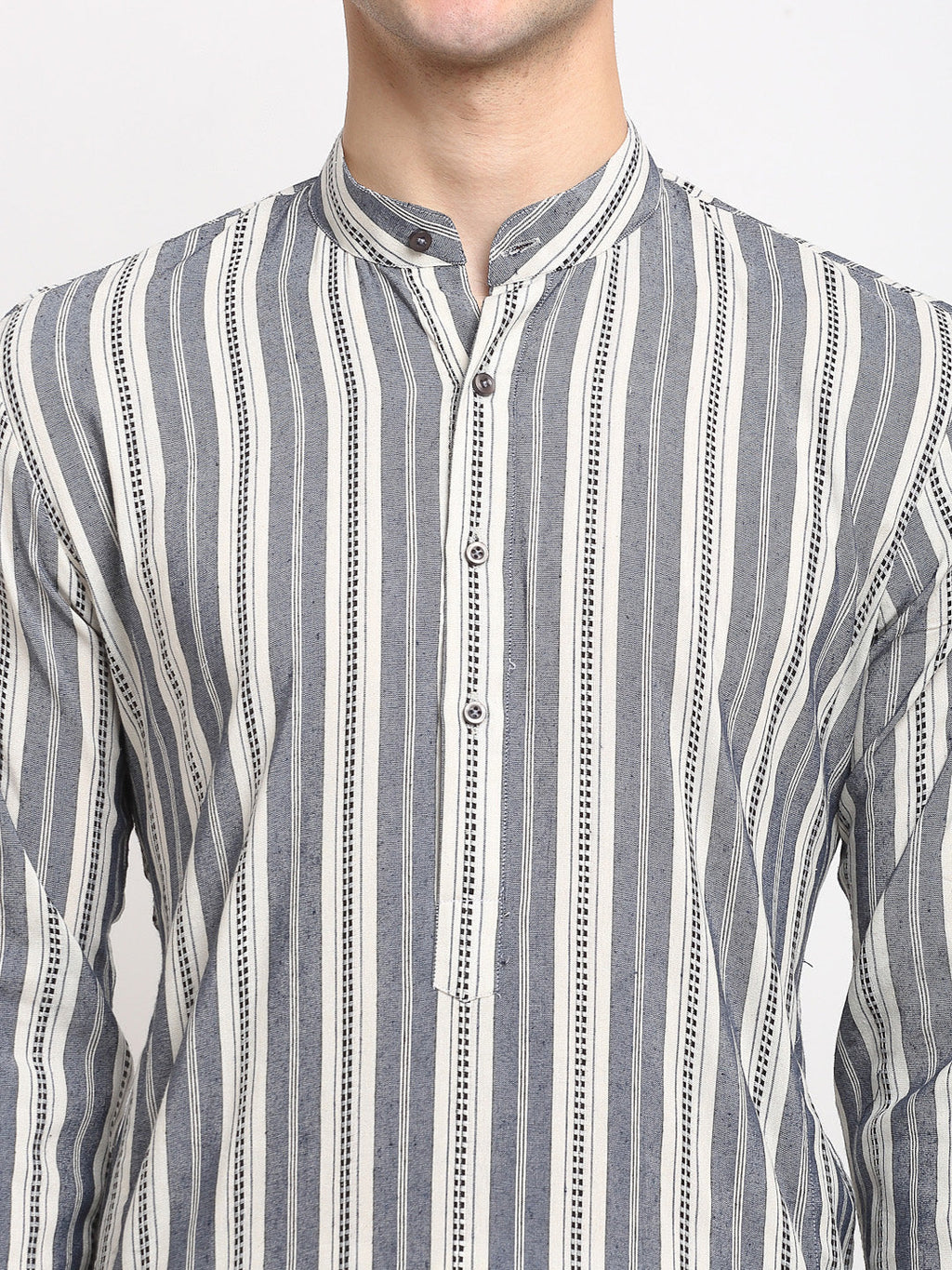 Jompers Men's Grey Cotton Striped Kurta Only | Grocsy