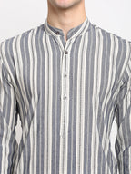Jompers Men's Grey Cotton Striped Kurta Only | Grocsy