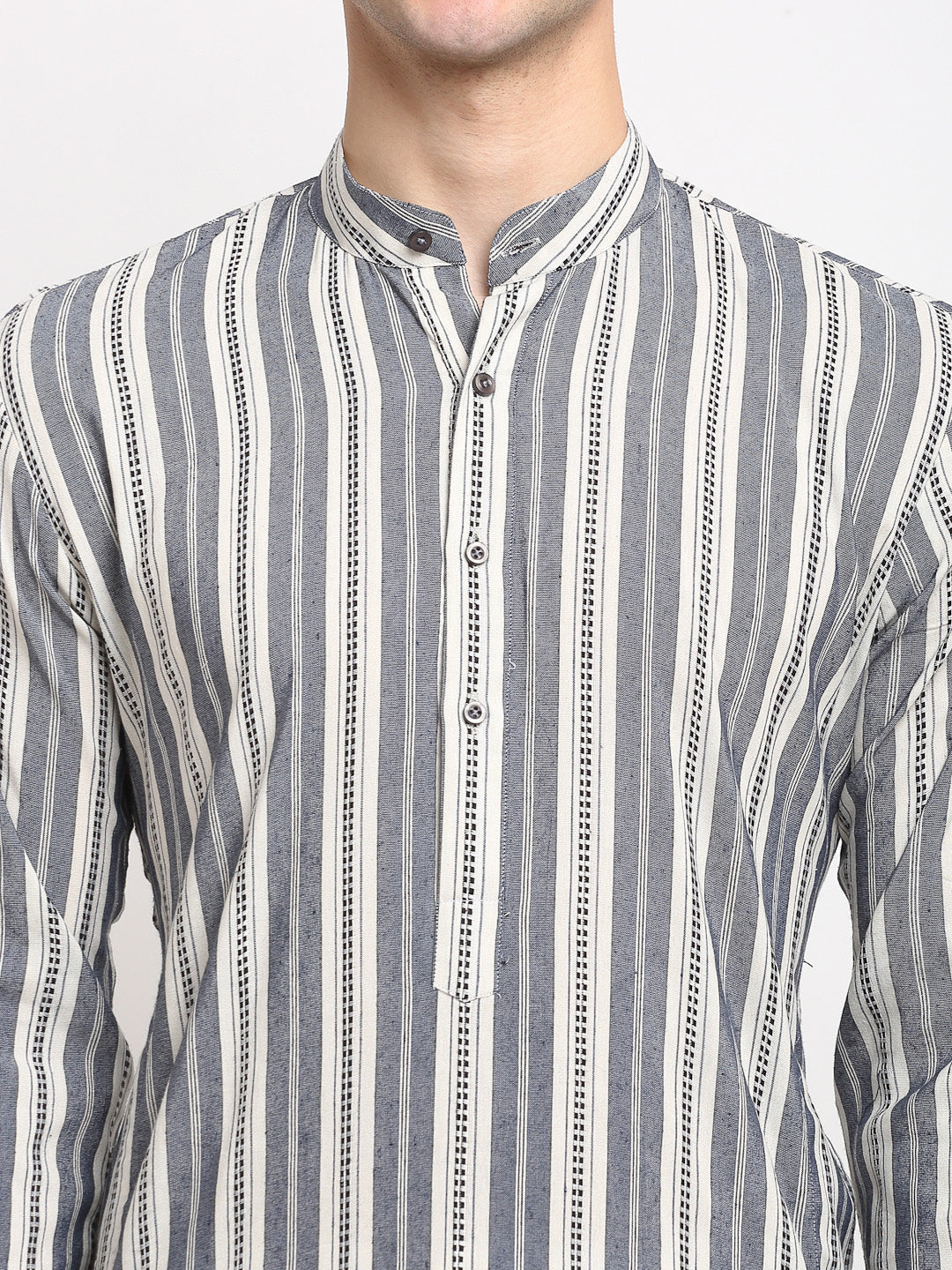 Jompers Men's Grey Cotton Striped Kurta Only | Grocsy