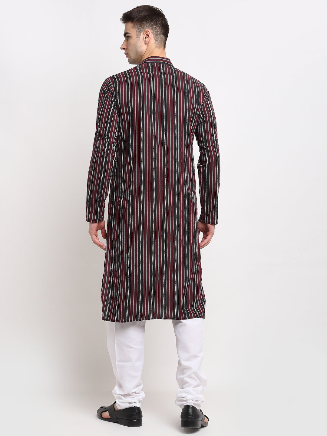 Jompers Men's Maroon Cotton Striped Kurta Payjama Sets | Grocsy