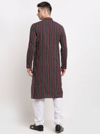 Jompers Men's Maroon Cotton Striped Kurta Only | Grocsy