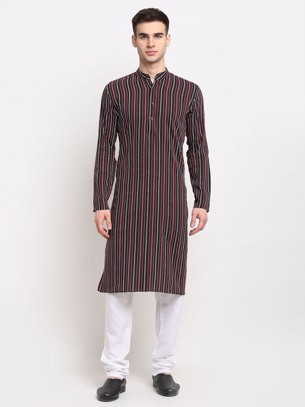 Jompers Men's Maroon Cotton Striped Kurta Only | Grocsy