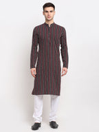 Jompers Men's Maroon Cotton Striped Kurta Only | Grocsy