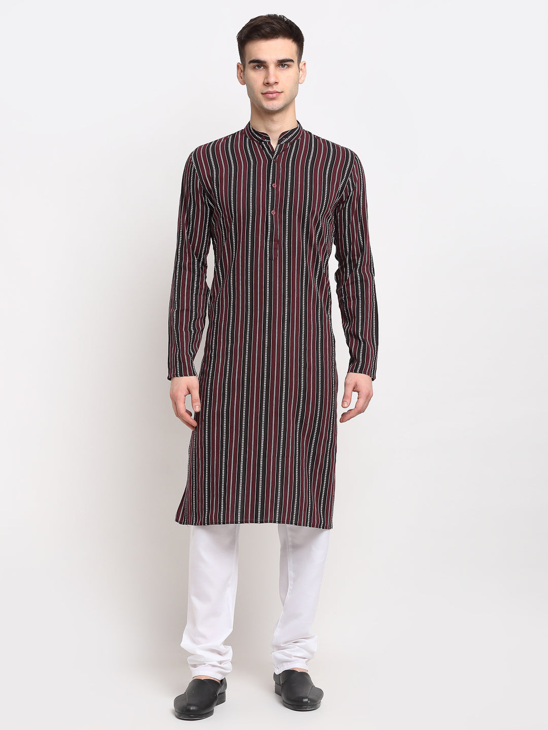Jompers Men's Maroon Cotton Striped Kurta Only | Grocsy