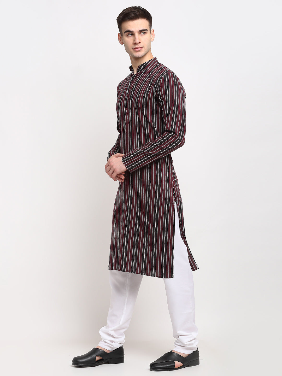 Jompers Men's Maroon Cotton Striped Kurta Only | Grocsy