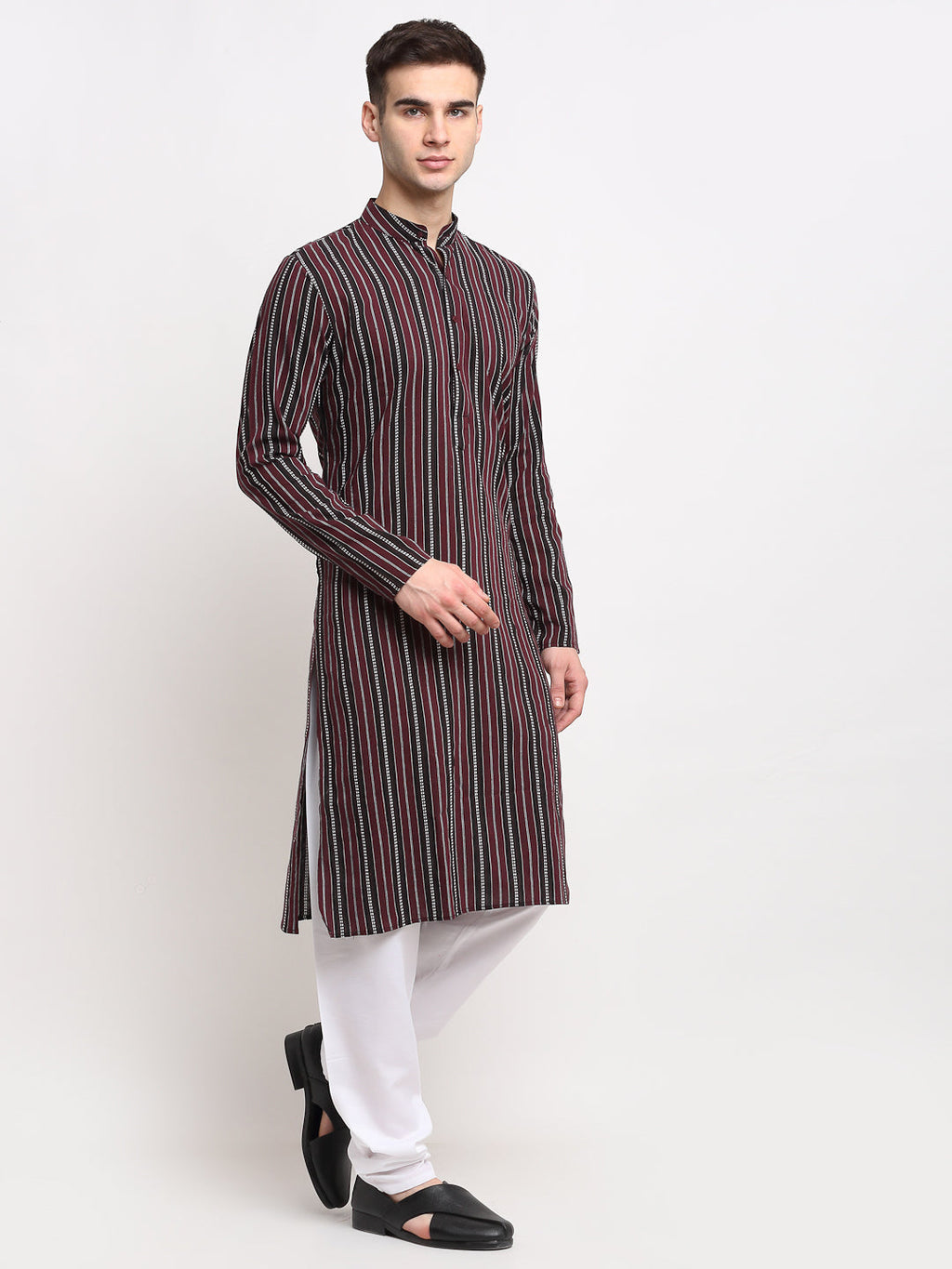 Jompers Men's Maroon Cotton Striped Kurta Only | Grocsy