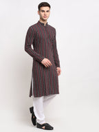 Jompers Men's Maroon Cotton Striped Kurta Only | Grocsy