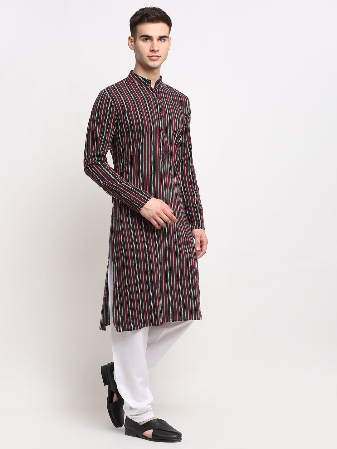 Jompers Men's Maroon Cotton Striped Kurta Only | Grocsy
