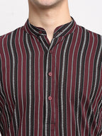 Jompers Men's Maroon Cotton Striped Kurta Only | Grocsy