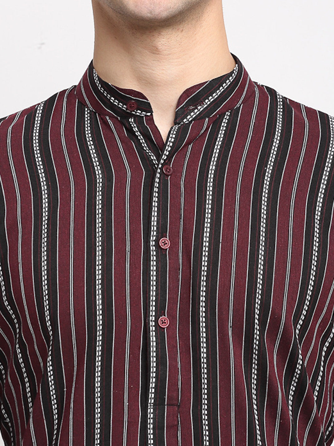 Jompers Men's Maroon Cotton Striped Kurta Only | Grocsy