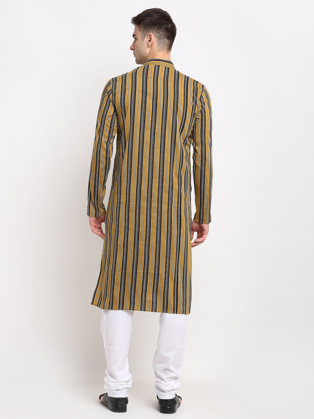 Jompers Men's Mustard Cotton Striped Kurta Payjama Sets | Grocsy