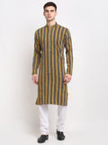 Jompers Men's Mustard Cotton Striped Kurta Payjama Sets | Grocsy