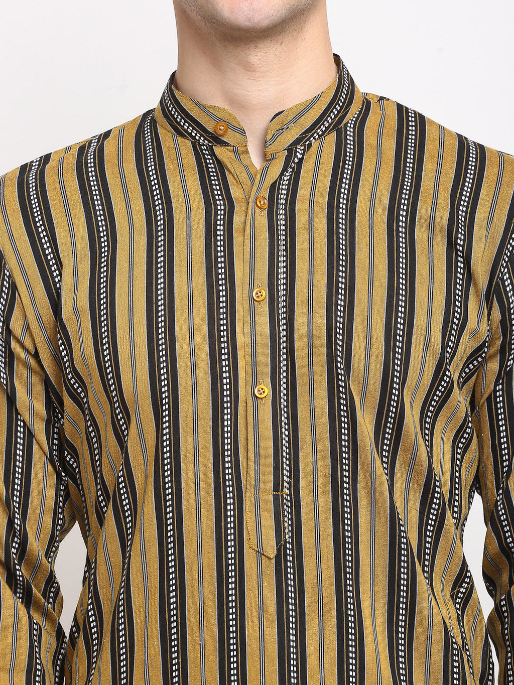 Jompers Men's Mustard Cotton Striped Kurta Payjama Sets | Grocsy