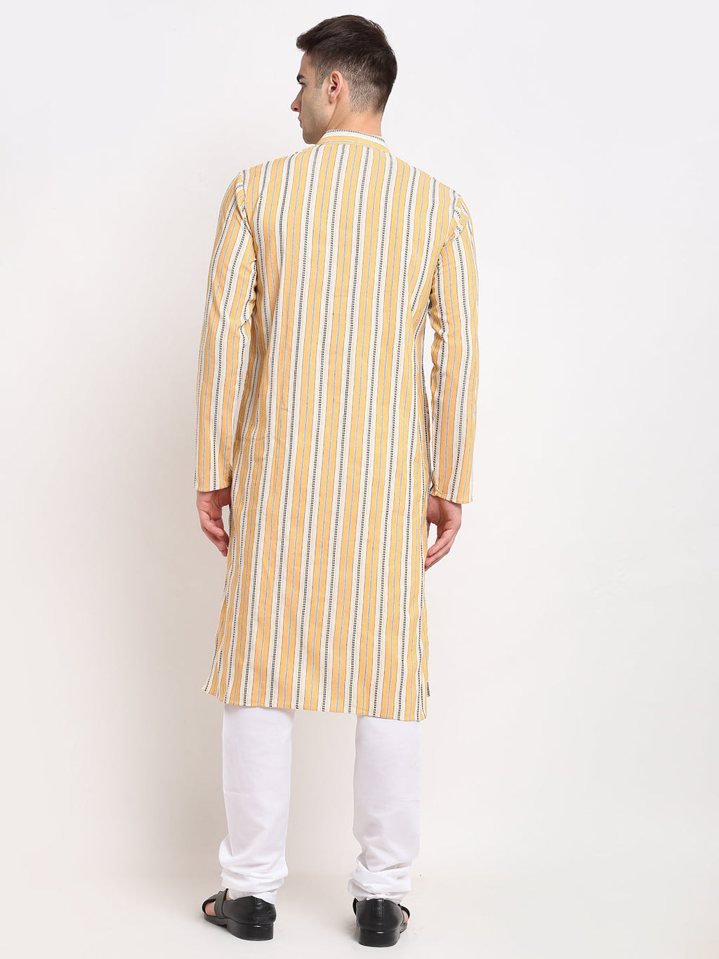 Jompers Men's Yellow Cotton Striped Kurta Payjama Sets | Grocsy