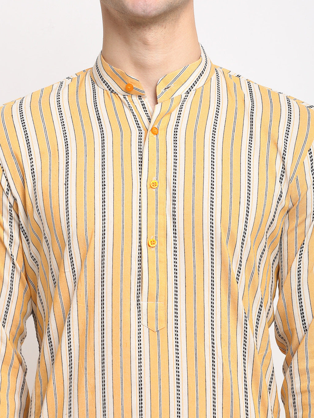 Jompers Men's Yellow Cotton Striped Kurta Payjama Sets | Grocsy