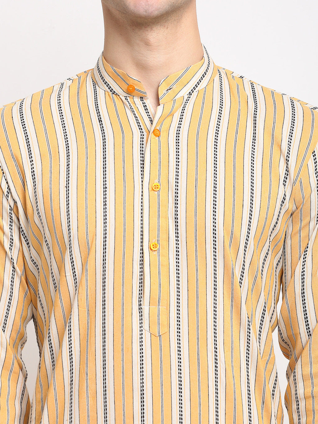 Jompers Men's Yellow Cotton Striped Kurta Only | Grocsy