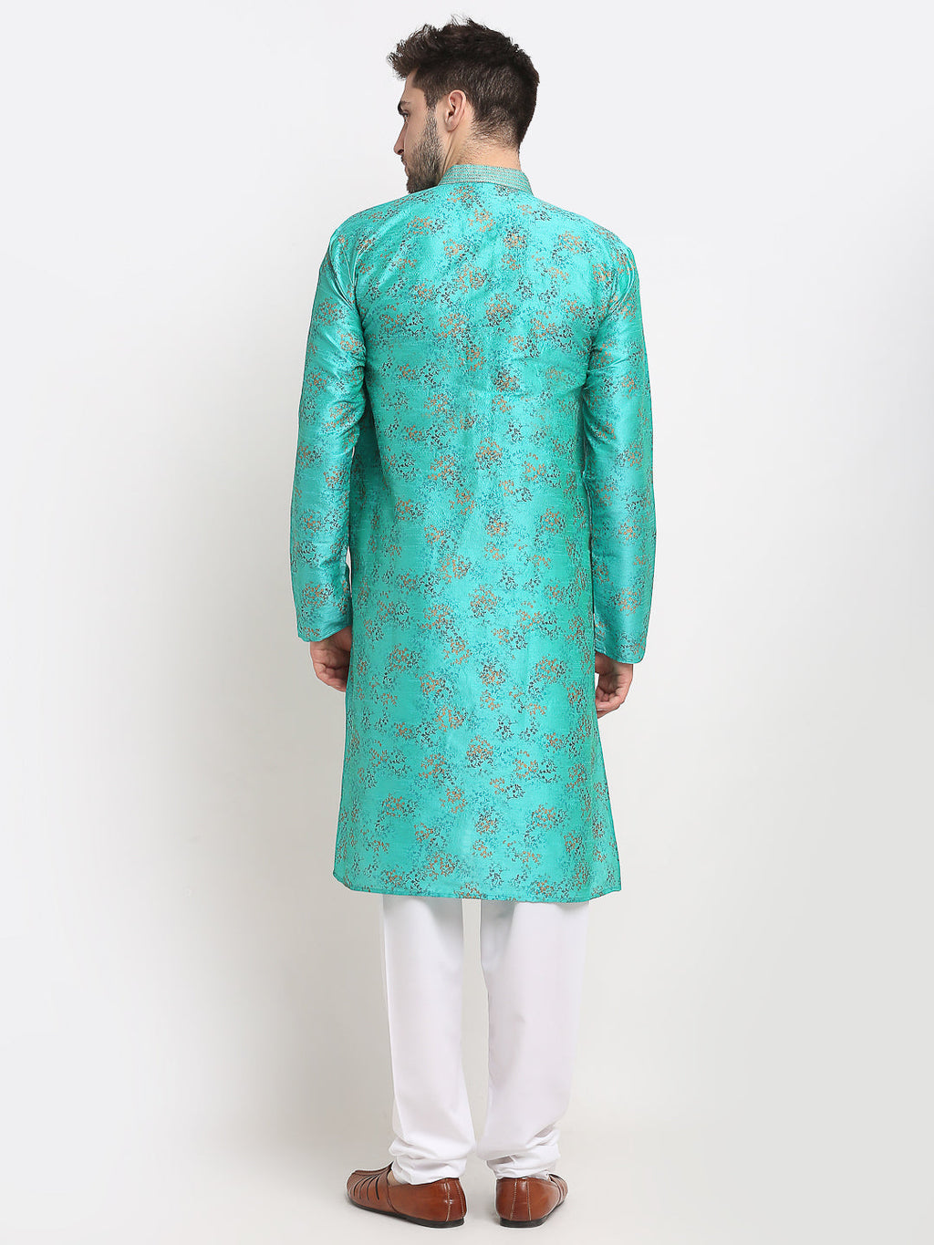 Jompers Men's Green Dupion Printed Kurta Payjama Sets | Grocsy