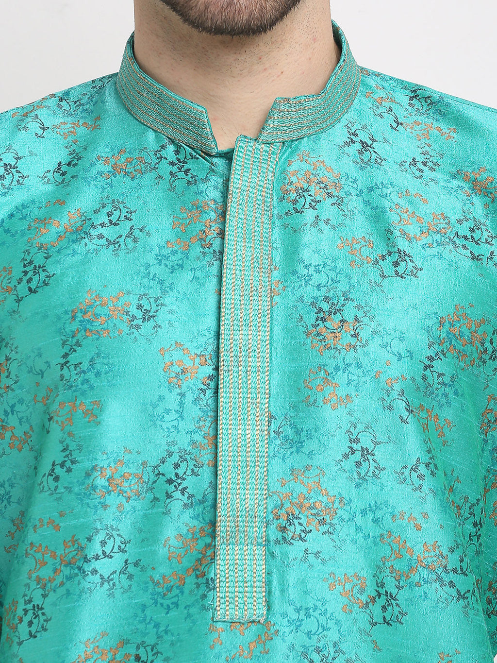 Jompers Men's Green Dupion Printed Kurta Payjama Sets | Grocsy