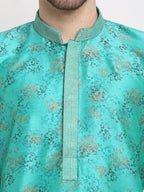 Jompers Men's Green Dupion Printed Kurta Payjama Sets | Grocsy