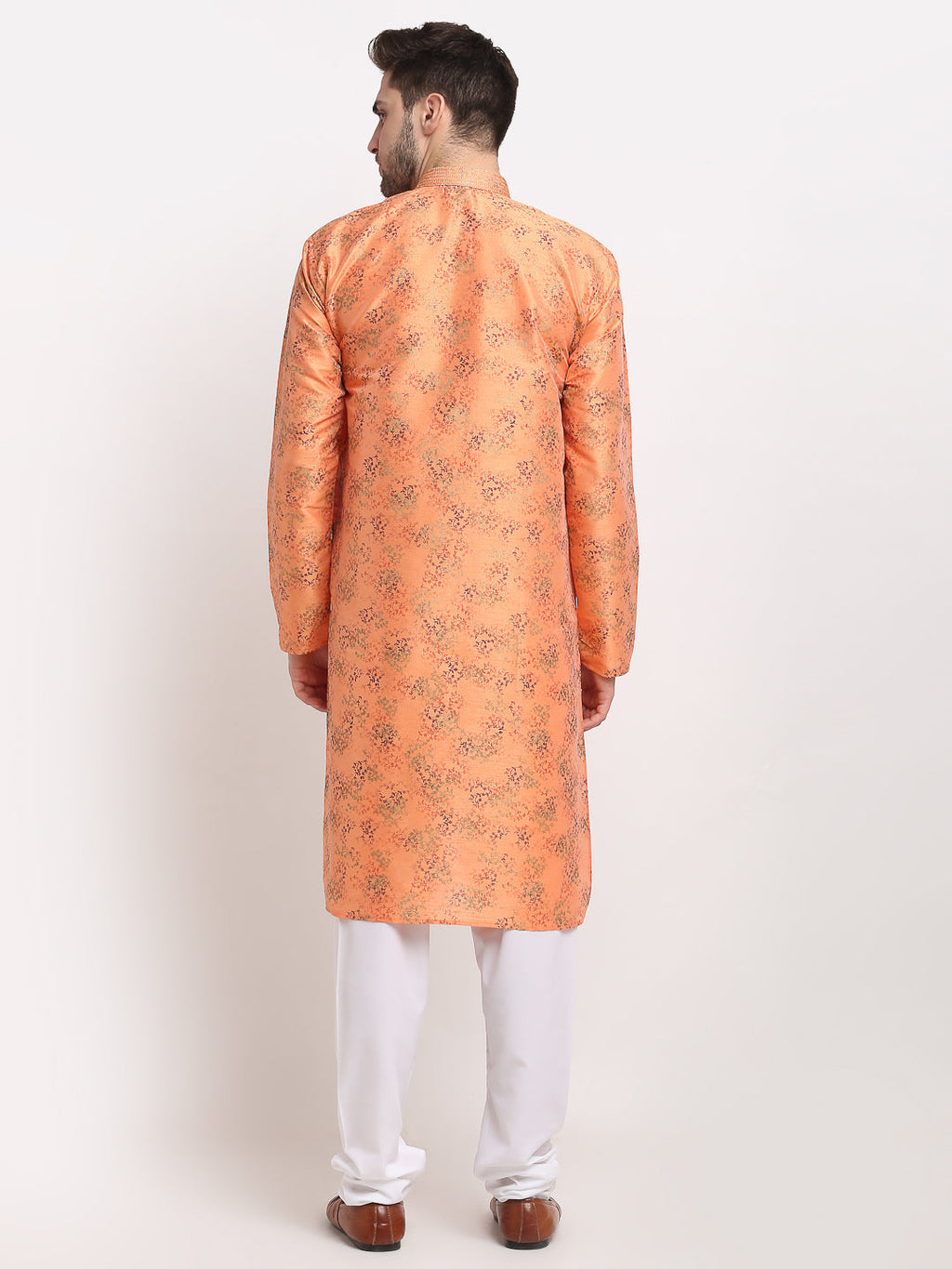 Jompers Men's Orange Dupion Printed Kurta Payjama Sets | Grocsy