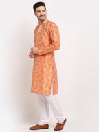 Jompers Men's Orange Dupion Printed Kurta Payjama Sets | Grocsy