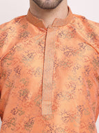 Jompers Men's Orange Dupion Printed Kurta Payjama Sets | Grocsy